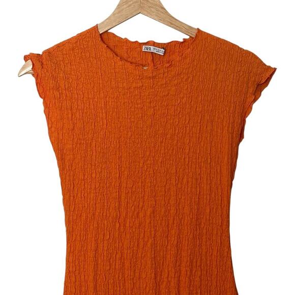 Zara Orange Fitted Texture Midi Dress (S) - Picture 4 of 16